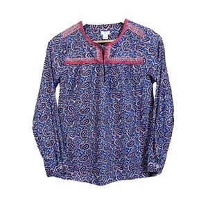 J CREW Paisley Popover Top Blouse Relaxed Purple Womens Size XS Cottage Preppy